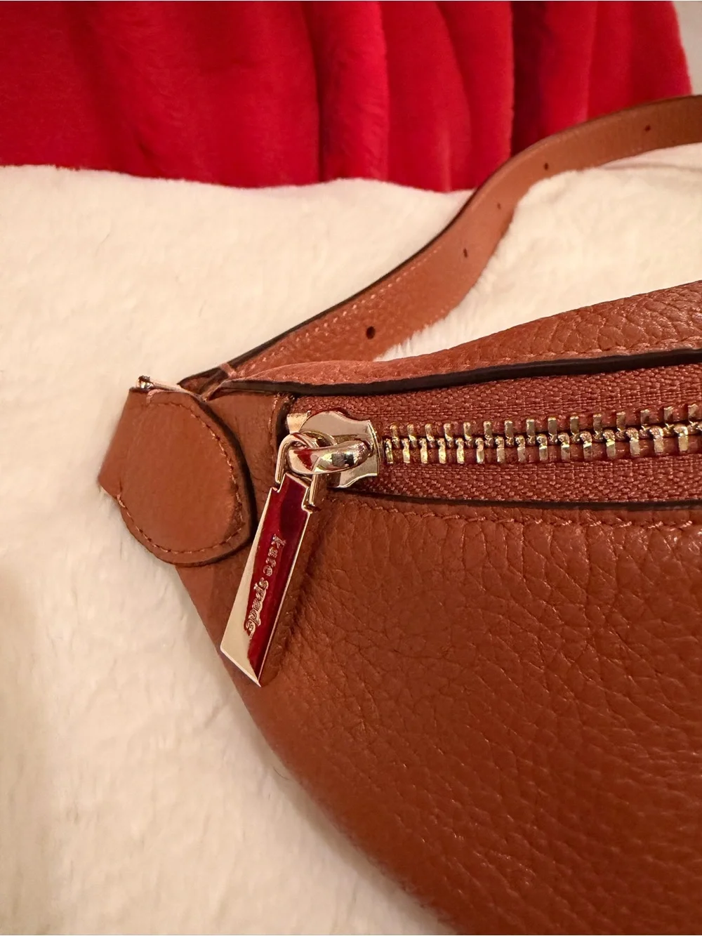Kate Spade Cognac Pebbled Leather Crossbody Belt Bag w/ gold trim - Picture 5 of 9